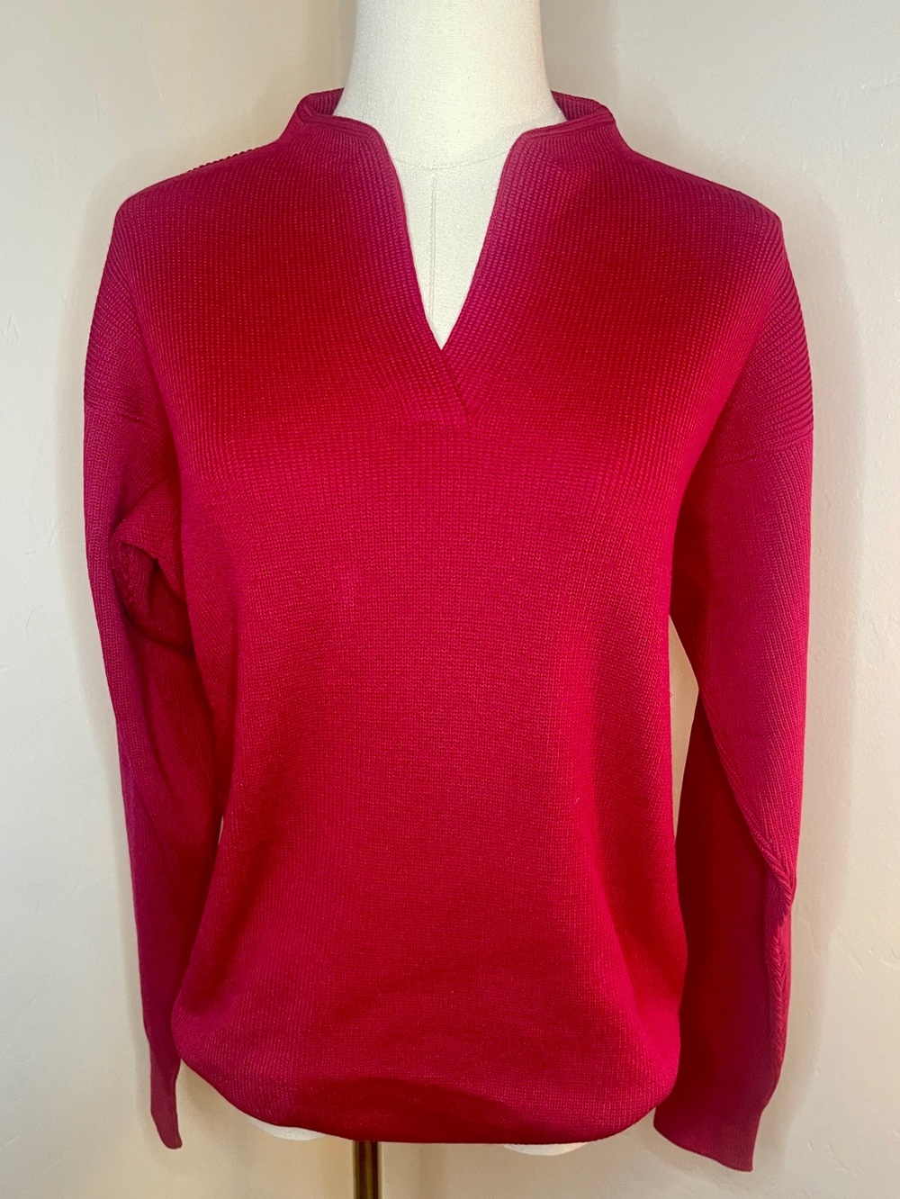 Vintage Red Split V-Neck 100% Wool German Knit Sweater M